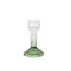 CANDELABRO IN VETRO RIGATO SFUMATO VERDE CM 11