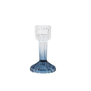 CANDELABRO IN VETRO RIGATO SFUMATO BLU CM 11