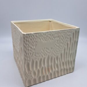 Caspò Quadrato in Ceramica 17.3x17.3x15.5h CM | Vaso da Interno Effetto Goffrato BIANCO Rustico