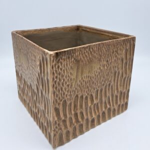 Caspò Quadrato in Ceramica 17.3x17.3x15.5h CM  | Vaso da Interno Effetto Goffrato Marrone Rustico